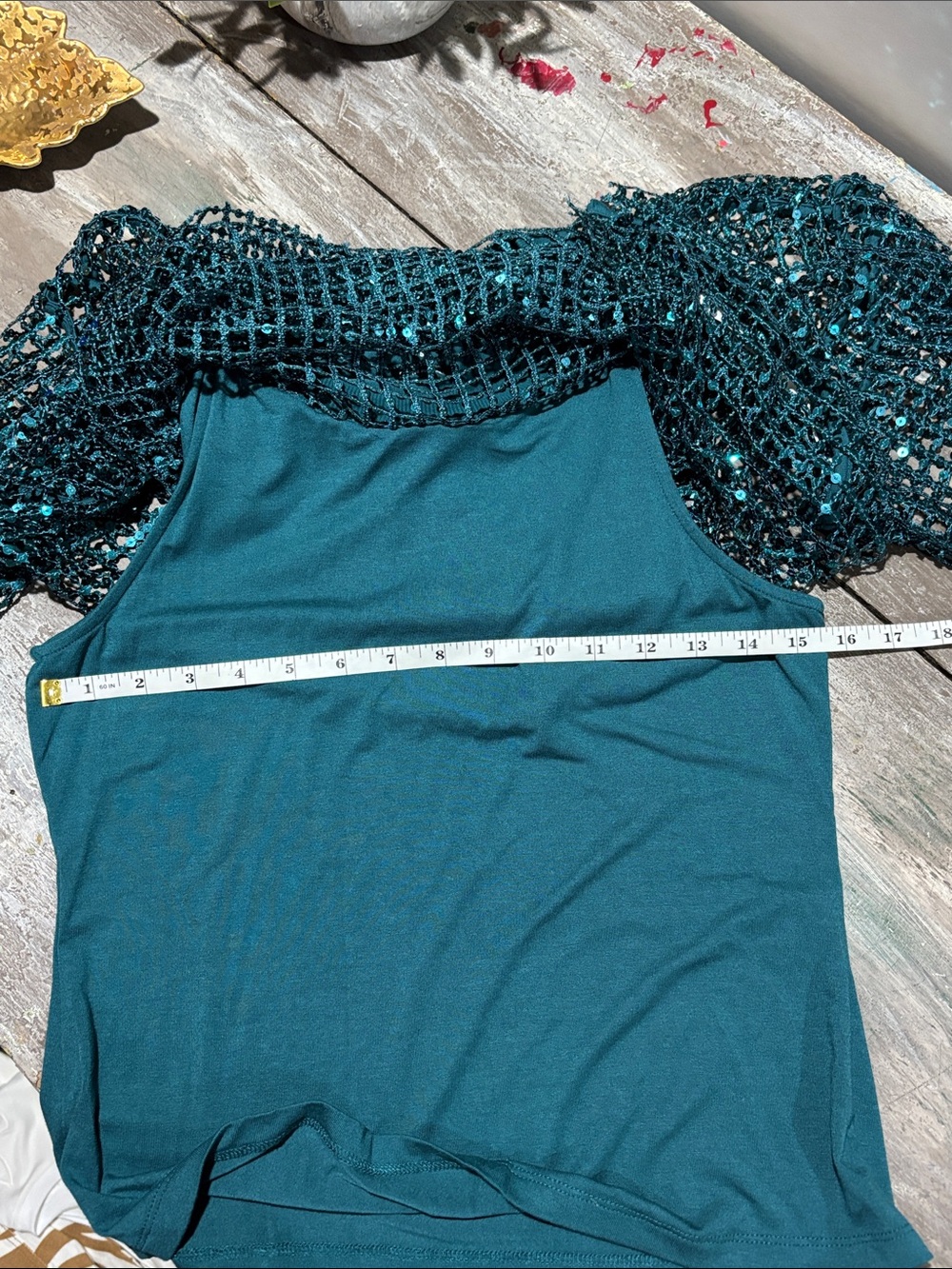 NWT Anthropologie Pilcro Sequin Shine Mesh Top - Teal / Turquoise - Size [S] - Picture 9 of 11